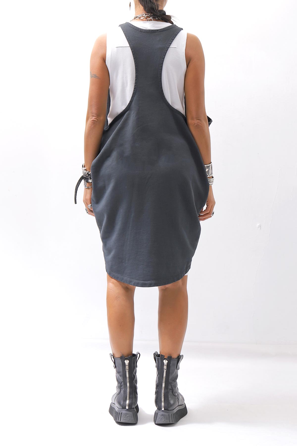 【NOSTRASANTISSIMA】 OPEN BACK LIGHT SWEAT COVER LONG TANK TOP M142_BLACK