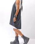 【NOSTRASANTISSIMA】 OPEN BACK LIGHT SWEAT COVER LONG TANK TOP M142_BLACK