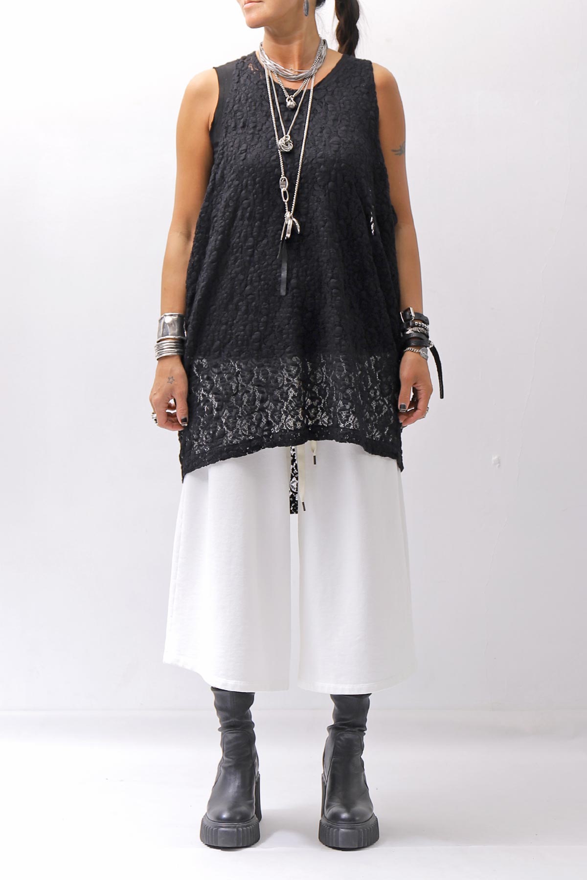 【NOSTRASANTISSIMA】 STRETCH COTTON LACY COVER TANK TOP C152_BLACK