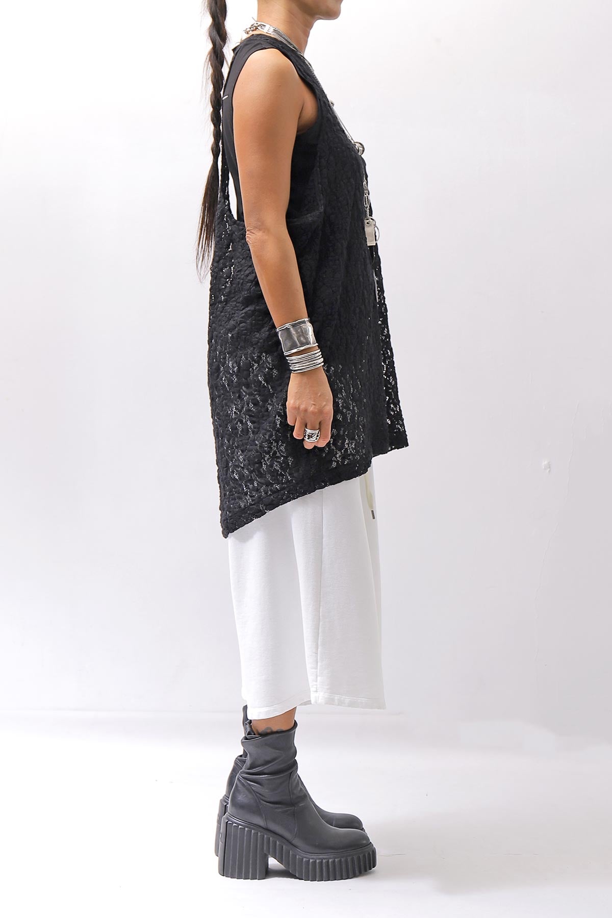 【NOSTRASANTISSIMA】 STRETCH COTTON LACY COVER TANK TOP C152_BLACK