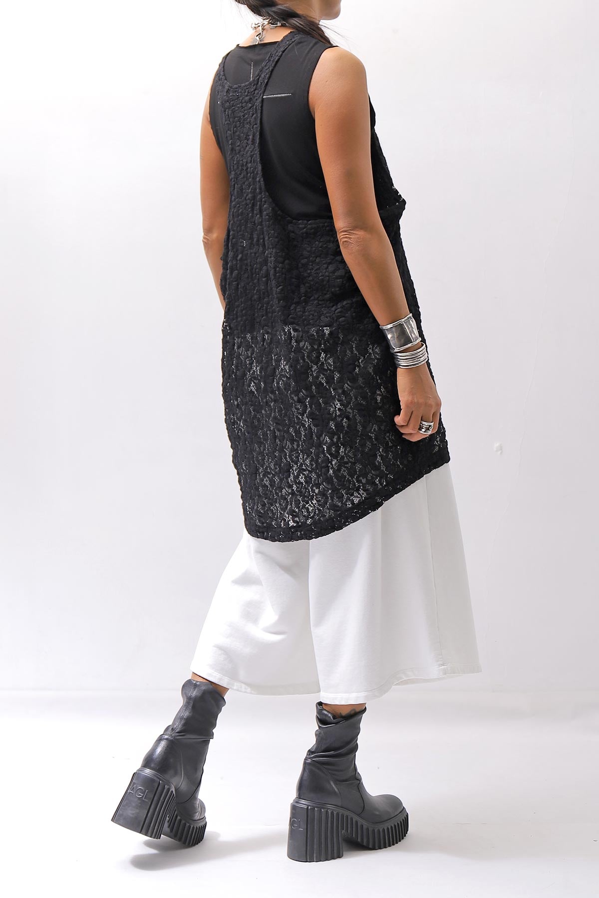 【NOSTRASANTISSIMA】 STRETCH COTTON LACY COVER TANK TOP C152_BLACK