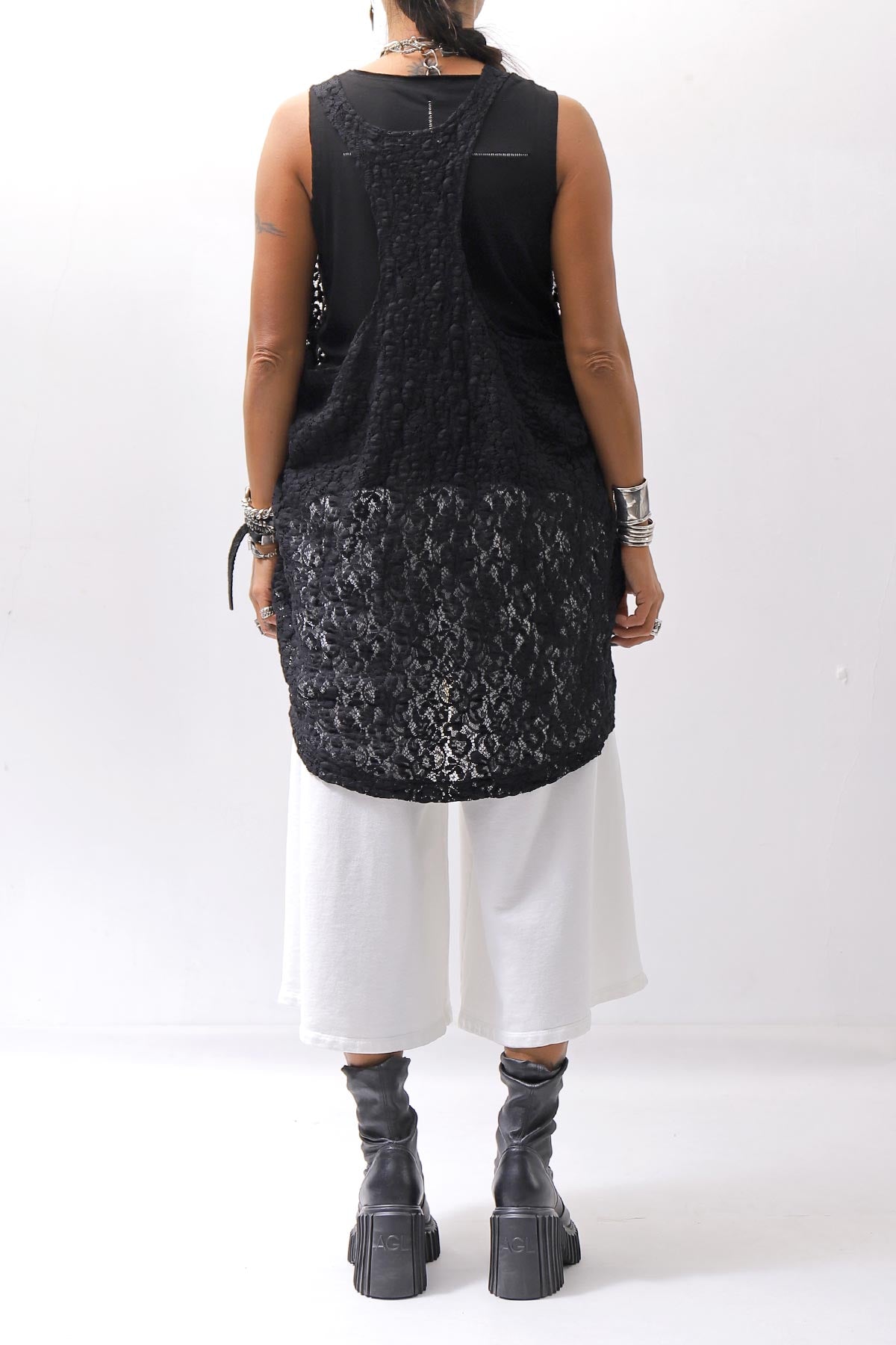 【NOSTRASANTISSIMA】 STRETCH COTTON LACY COVER TANK TOP C152_BLACK