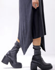 【AGL】 STRETCH LEATHER HEEL BOOTS MIDI HEEL STRETCH_BLACK