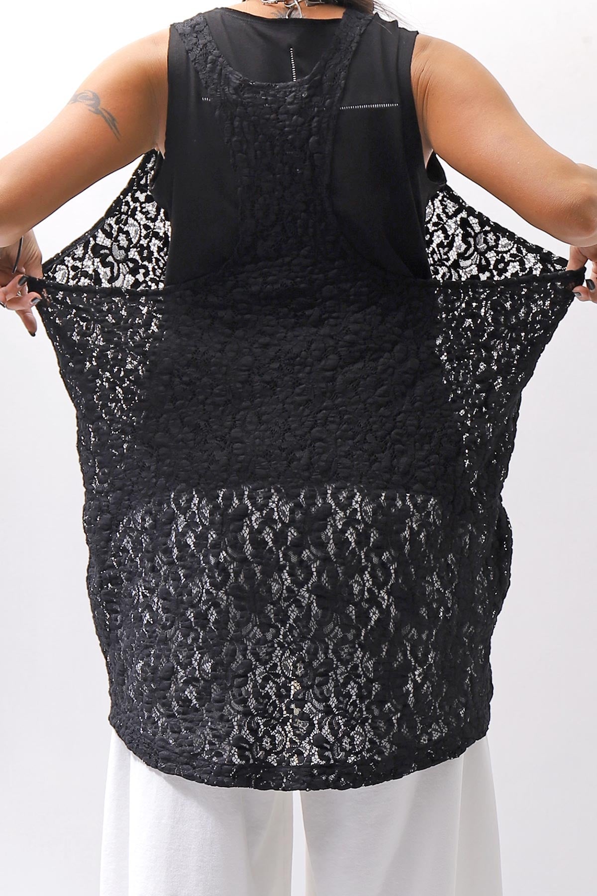 【NOSTRASANTISSIMA】 STRETCH COTTON LACY COVER TANK TOP C152_BLACK