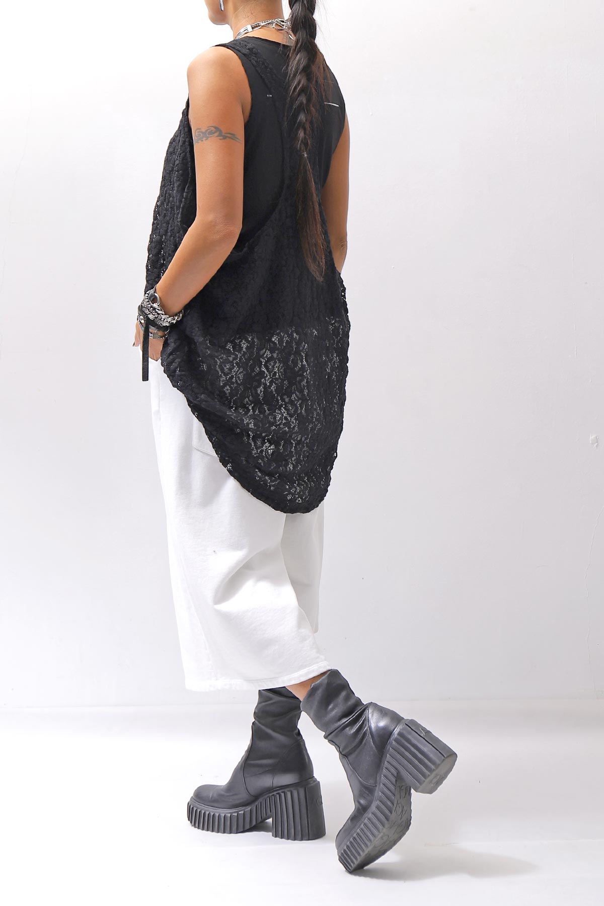【NOSTRASANTISSIMA】 STRETCH COTTON LACY COVER TANK TOP C152_BLACK