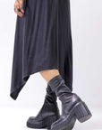 【AGL】 STRETCH LEATHER HEEL BOOTS MIDI HEEL STRETCH_BLACK