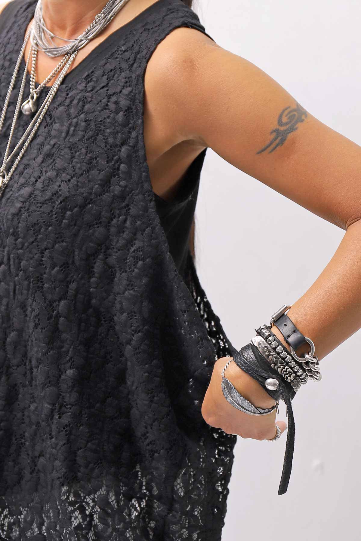 【NOSTRASANTISSIMA】 STRETCH COTTON LACY COVER TANK TOP C152_BLACK