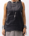 【Primordial is Primitive】 BACK CROSSED TANK TOP 413LS_BLACK