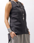 【Primordial is Primitive】 BACK CROSSED TANK TOP 413LS_BLACK