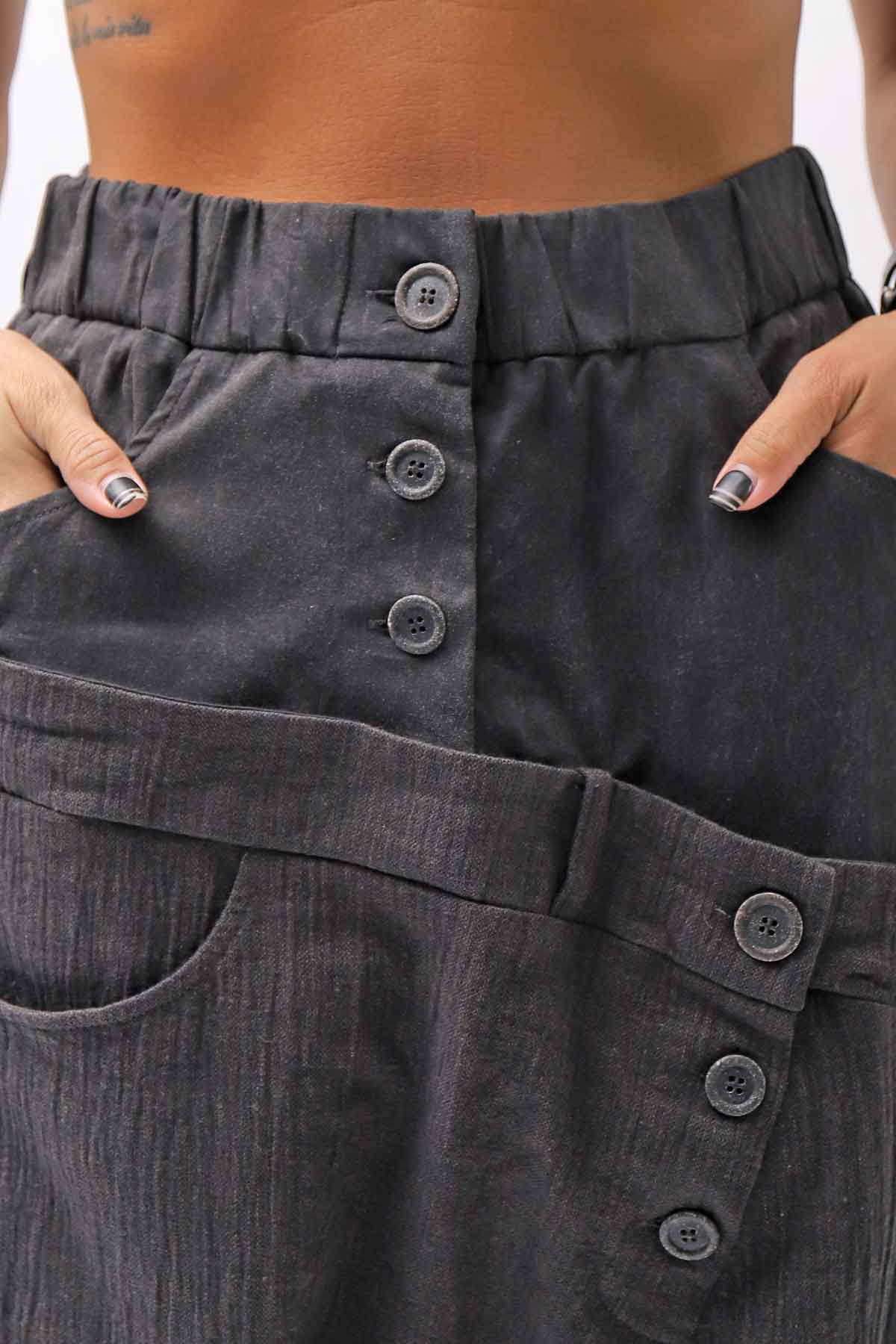 【studio b3】 UNSEX WRINKLE LINEN&amp;COTTON BOX SARROUEL PANTS RBB1974_FADE BLACK