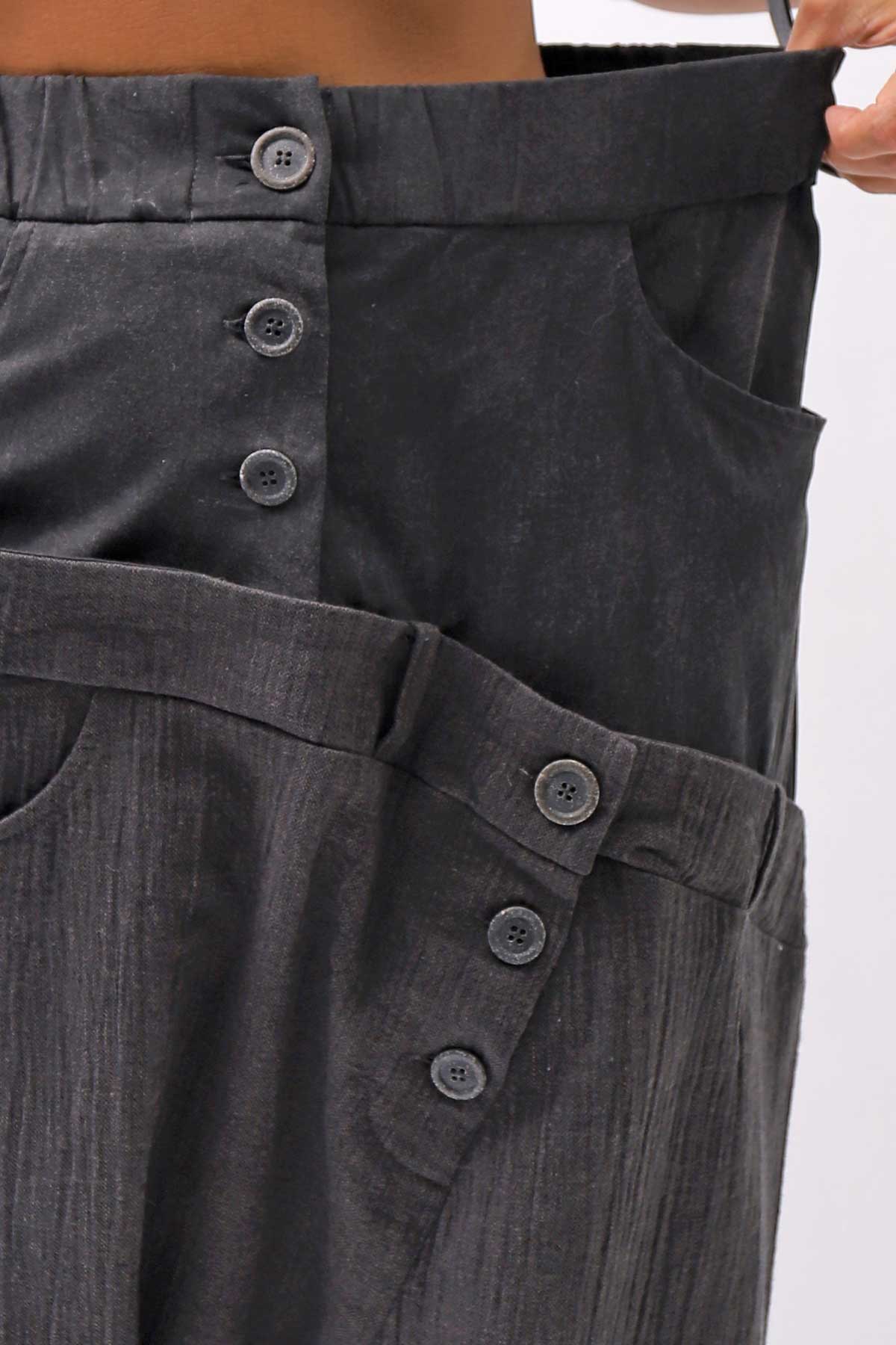 【studio b3】 UNSEX WRINKLE LINEN&amp;COTTON BOX SARROUEL PANTS RBB1974_FADE BLACK