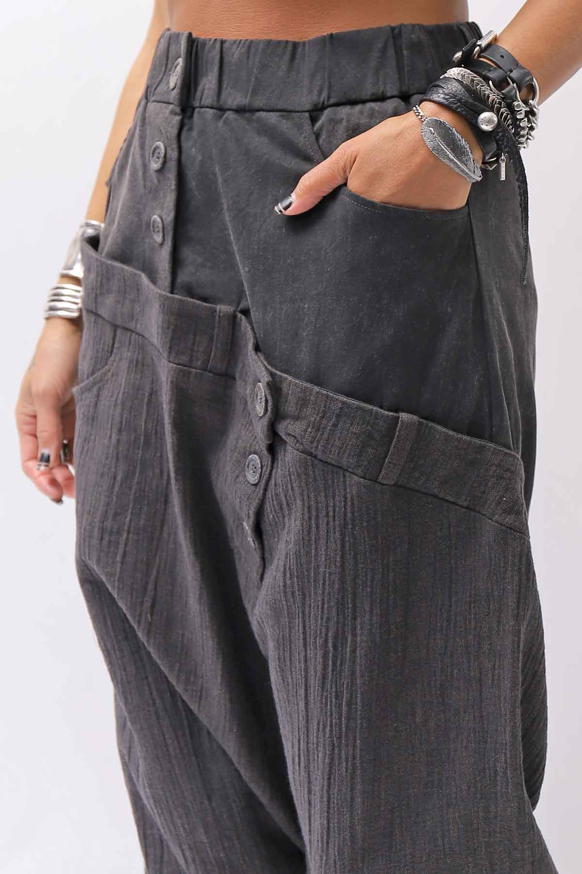 【studio b3】 UNSEX WRINKLE LINEN&amp;COTTON BOX SARROUEL PANTS RBB1974_FADE BLACK