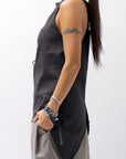 【Primordial is Primitive】 BACK CROSSED TANK TOP 413LS_BLACK
