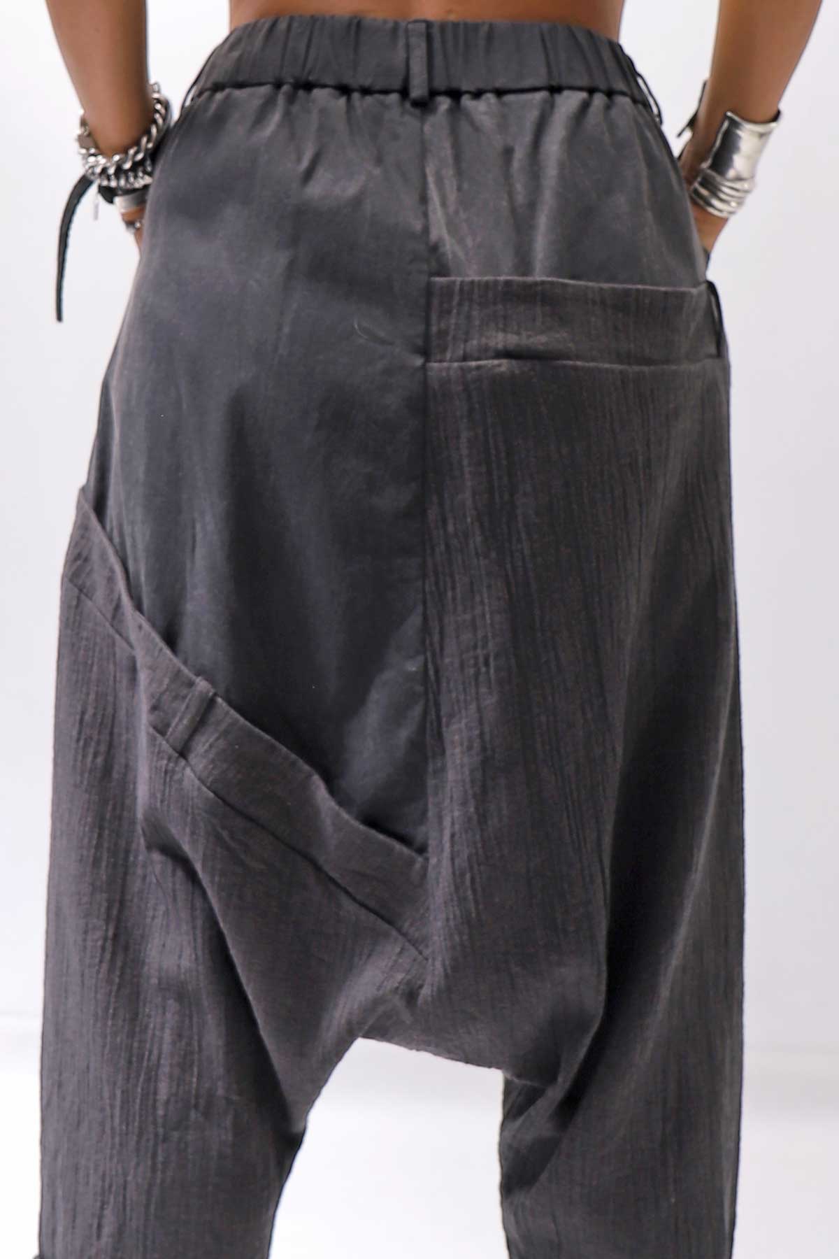 【studio b3】 UNSEX WRINKLE LINEN&amp;COTTON BOX SARROUEL PANTS RBB1974_FADE BLACK
