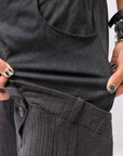 【studio b3】 UNSEX WRINKLE LINEN&COTTON BOX SARROUEL PANTS RBB1974_FADE BLACK