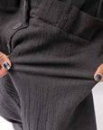 【studio b3】 UNSEX WRINKLE LINEN&COTTON BOX SARROUEL PANTS RBB1974_FADE BLACK