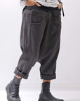 【studio b3】 UNSEX WRINKLE LINEN&COTTON BOX SARROUEL PANTS RBB1974_FADE BLACK
