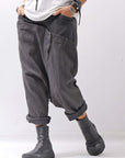 【studio b3】 UNSEX WRINKLE LINEN&COTTON BOX SARROUEL PANTS RBB1974_FADE BLACK