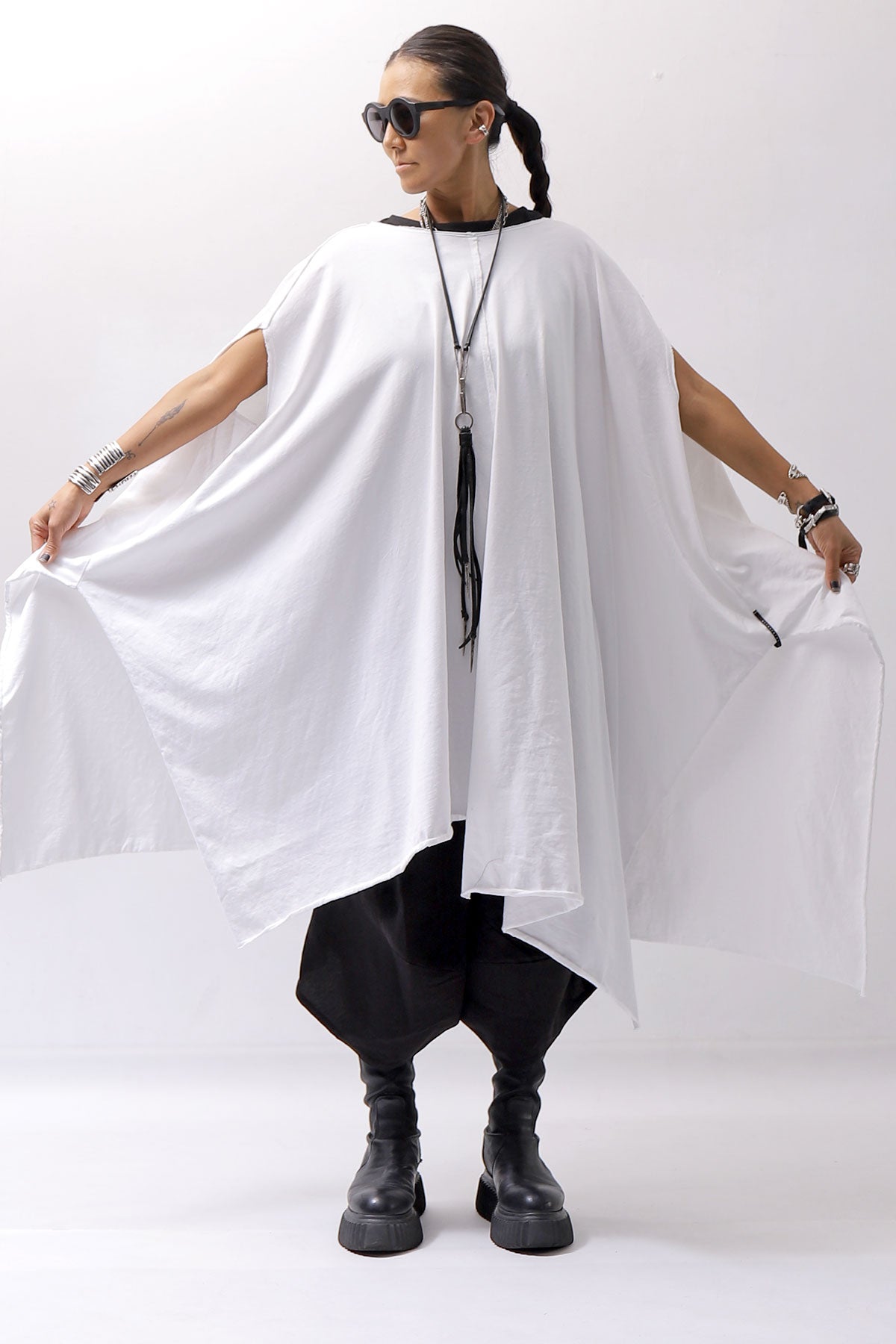 【Primordial is Primitive】 ASYMMETRY OVERSIZED COTTON LONG TOP 100RO_WHITE