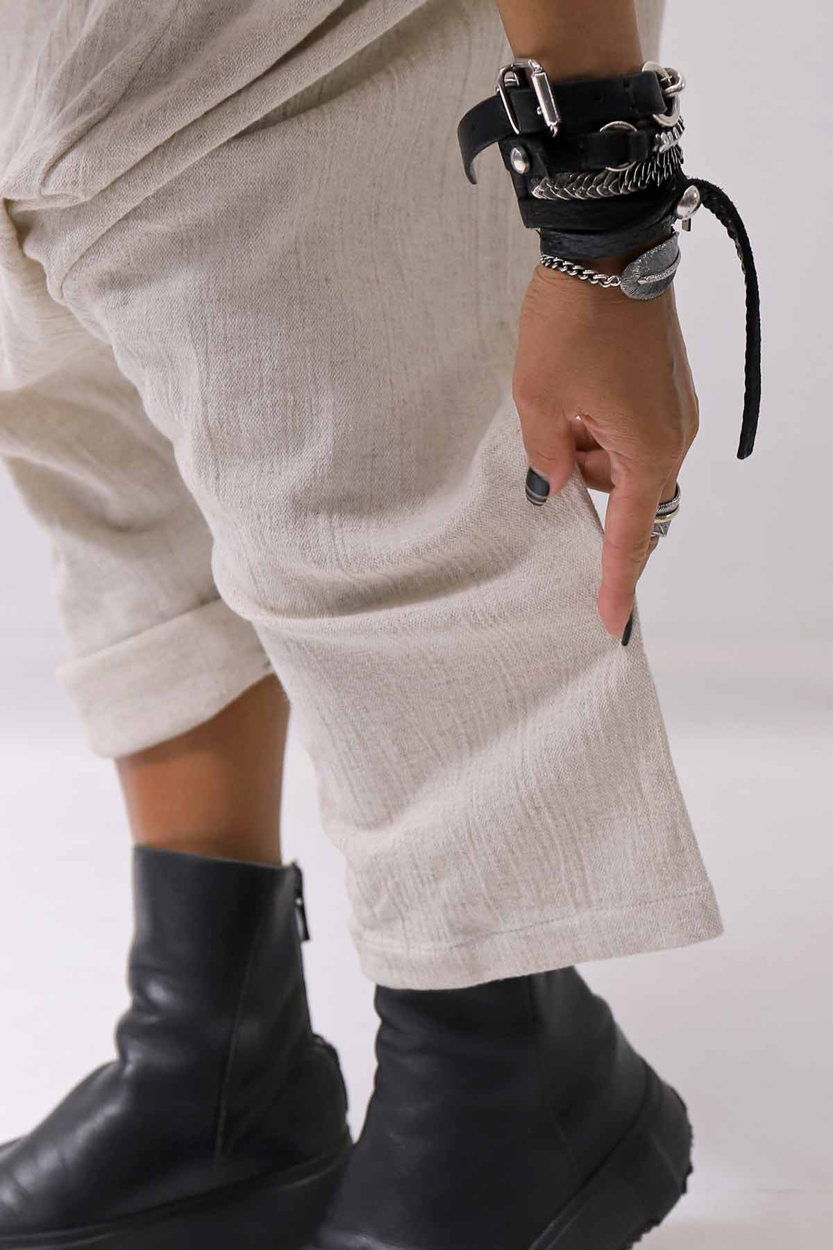【studio b3】 UNSEX WRINKLE LINEN&amp;COTTON BOX SARROUEL PANTS RBB1974_MILK