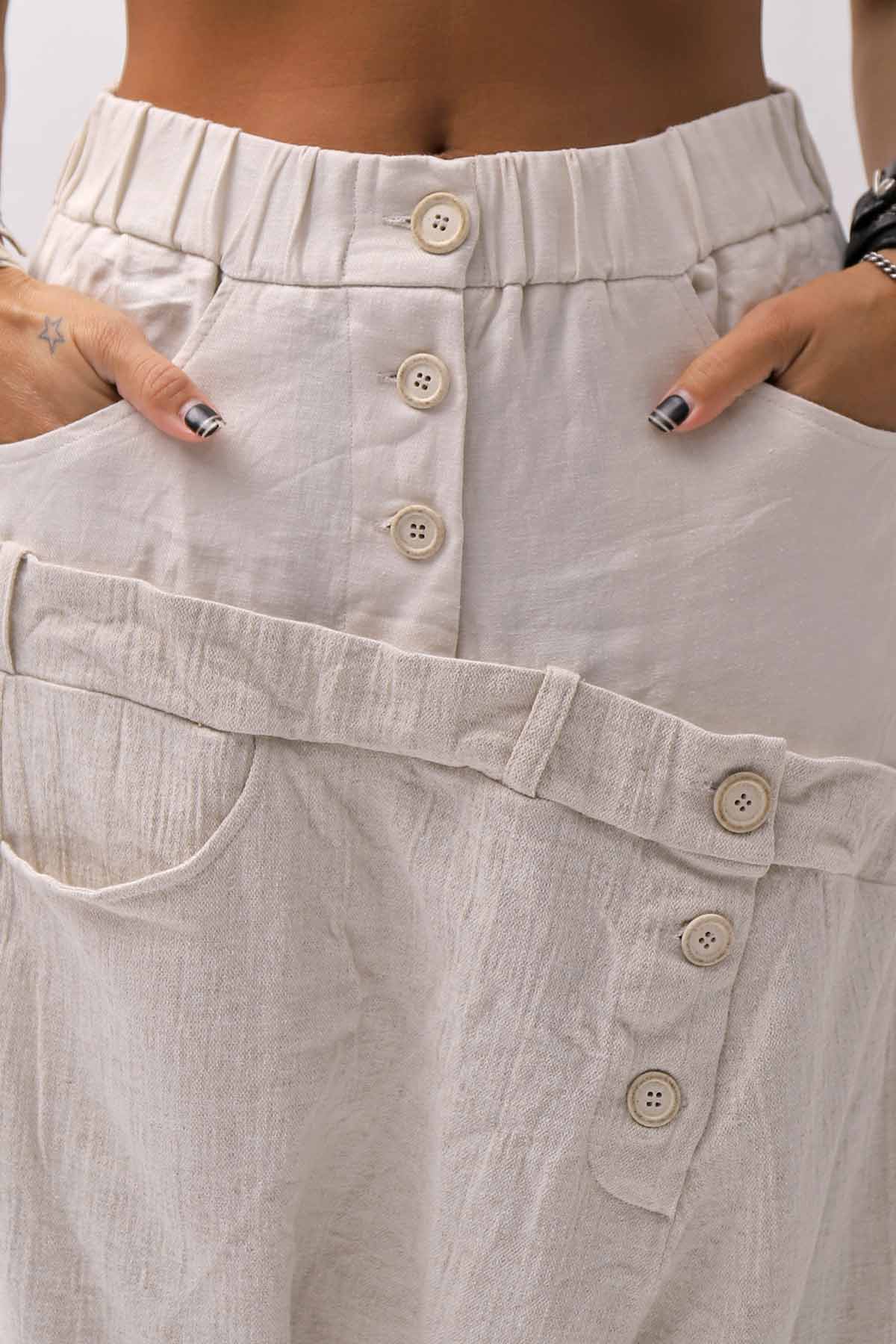 【studio b3】 UNSEX WRINKLE LINEN&amp;COTTON BOX SARROUEL PANTS RBB1974_MILK