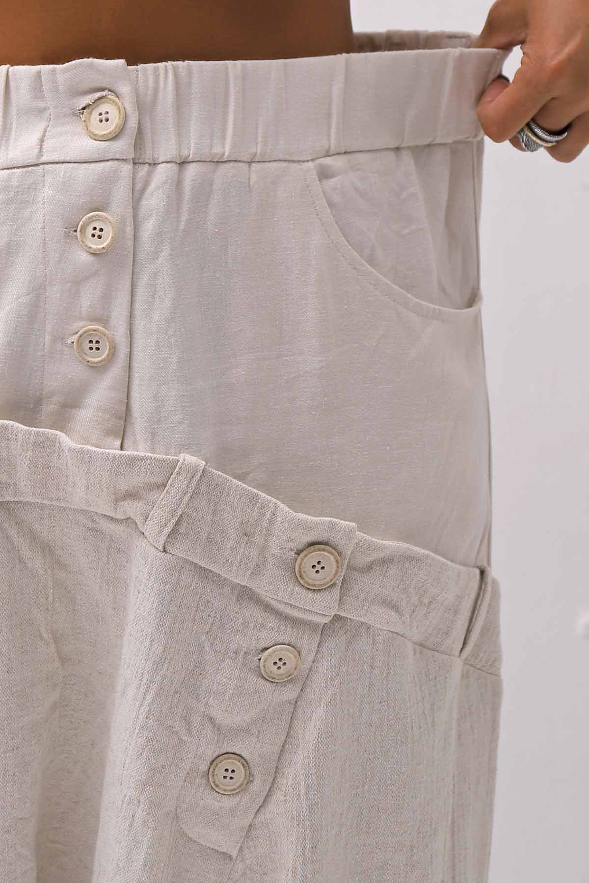 【studio b3】 UNSEX WRINKLE LINEN&amp;COTTON BOX SARROUEL PANTS RBB1974_MILK