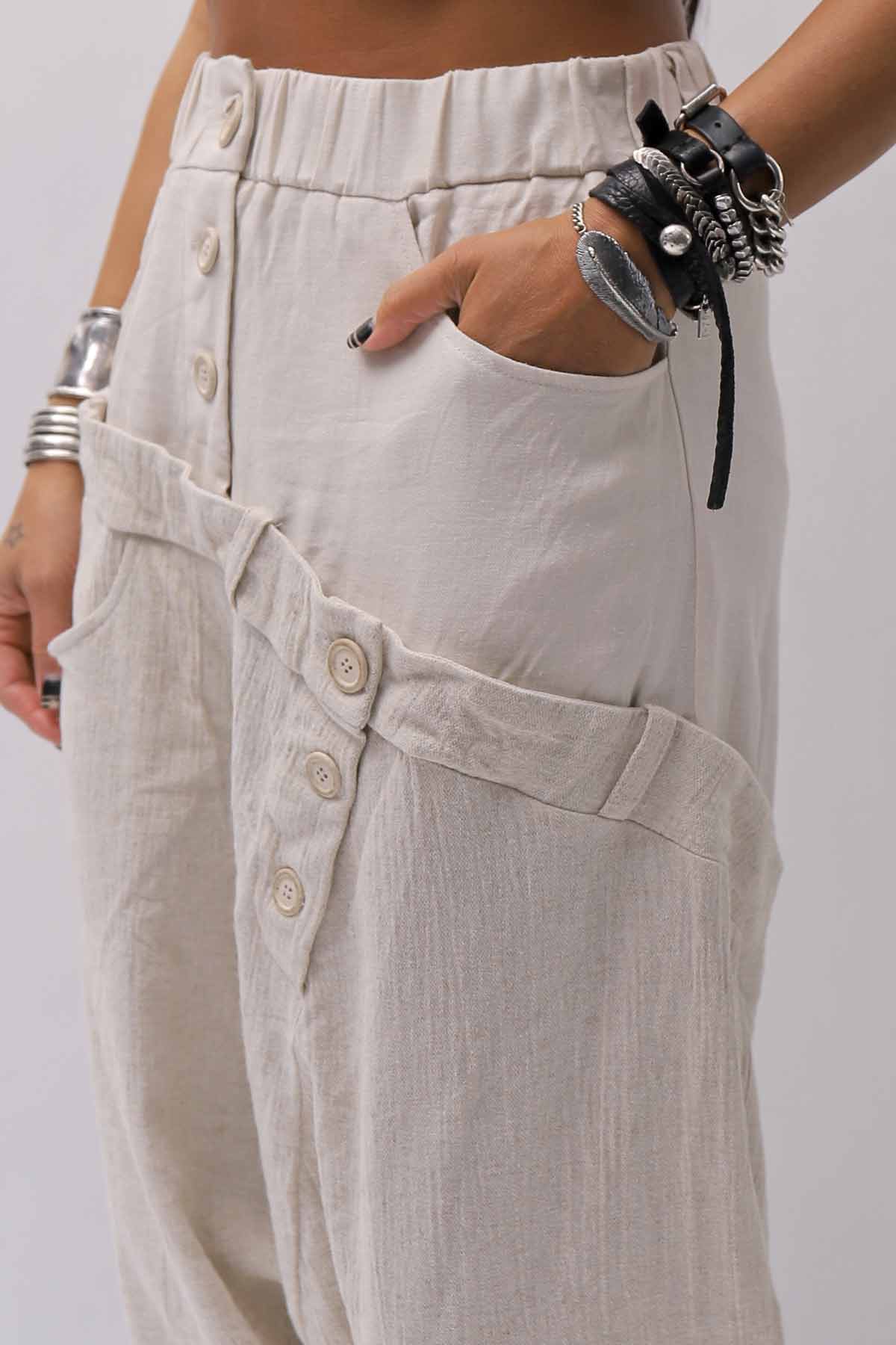 【studio b3】 UNSEX WRINKLE LINEN&amp;COTTON BOX SARROUEL PANTS RBB1974_MILK