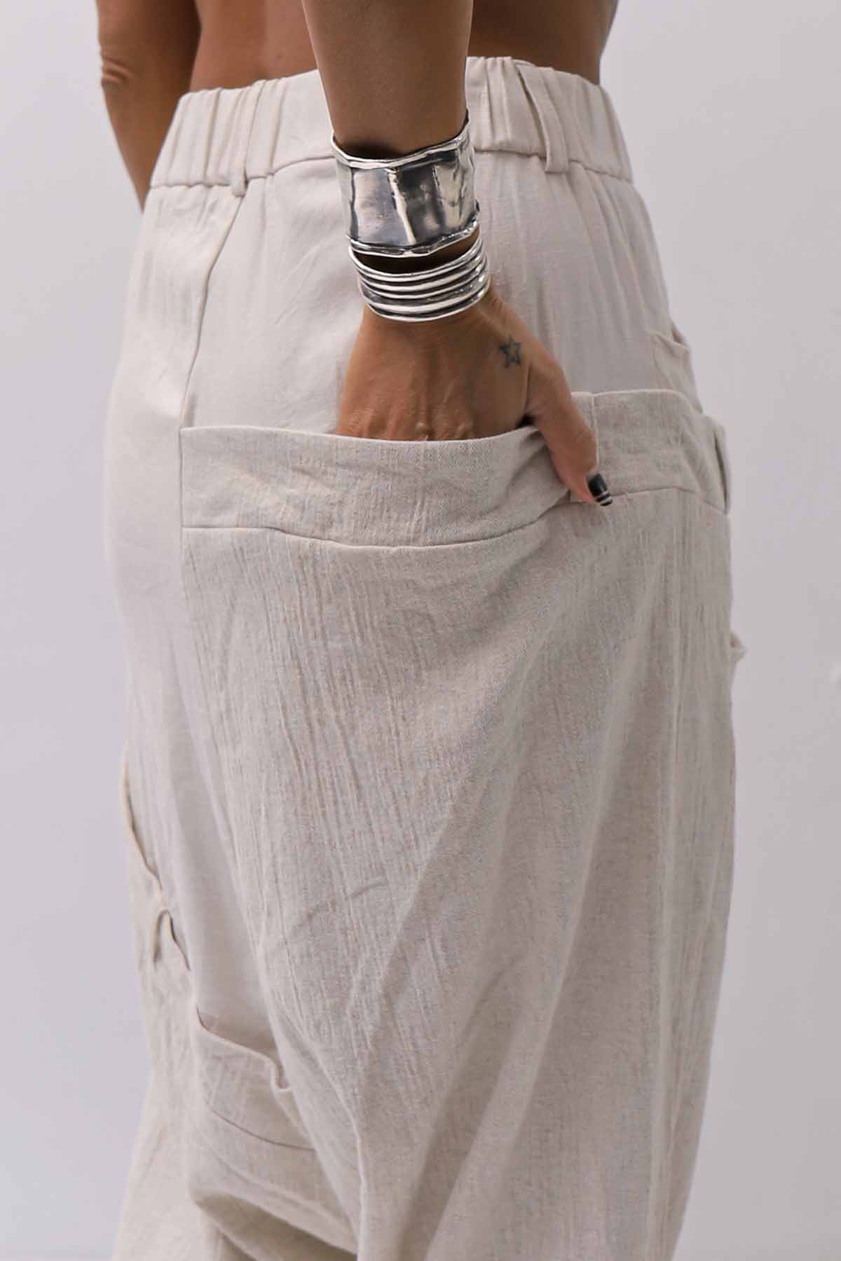 【studio b3】 UNSEX WRINKLE LINEN&amp;COTTON BOX SARROUEL PANTS RBB1974_MILK