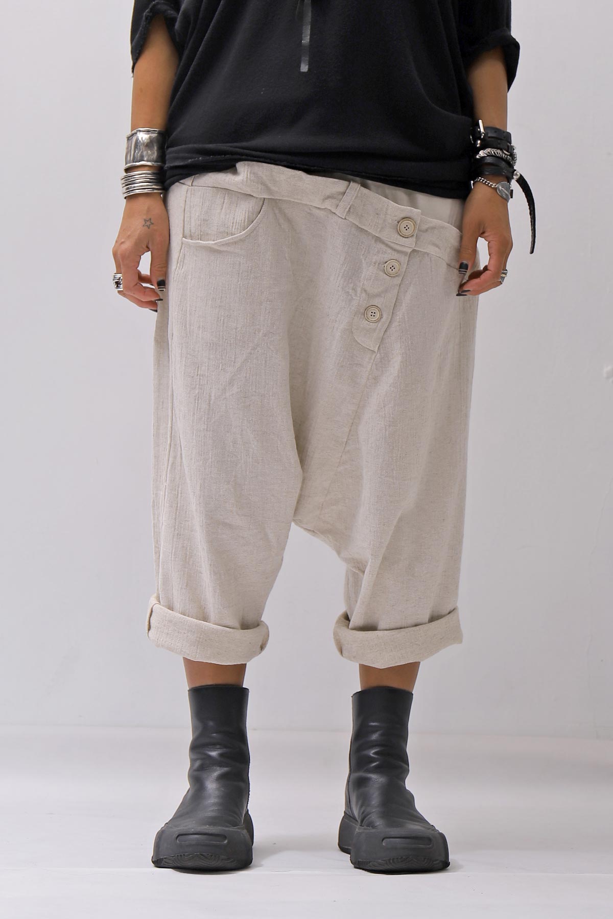 【studio b3】 UNSEX WRINKLE LINEN&amp;COTTON BOX SARROUEL PANTS RBB1974_MILK