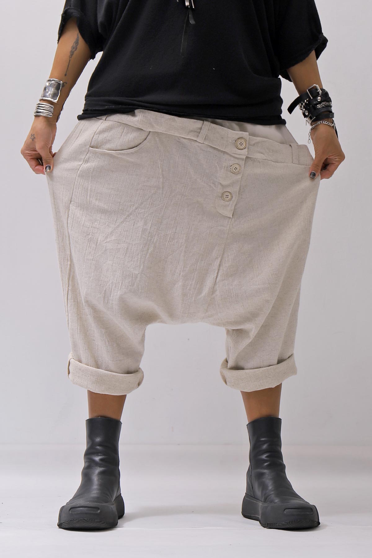 【studio b3】 UNSEX WRINKLE LINEN&amp;COTTON BOX SARROUEL PANTS RBB1974_MILK