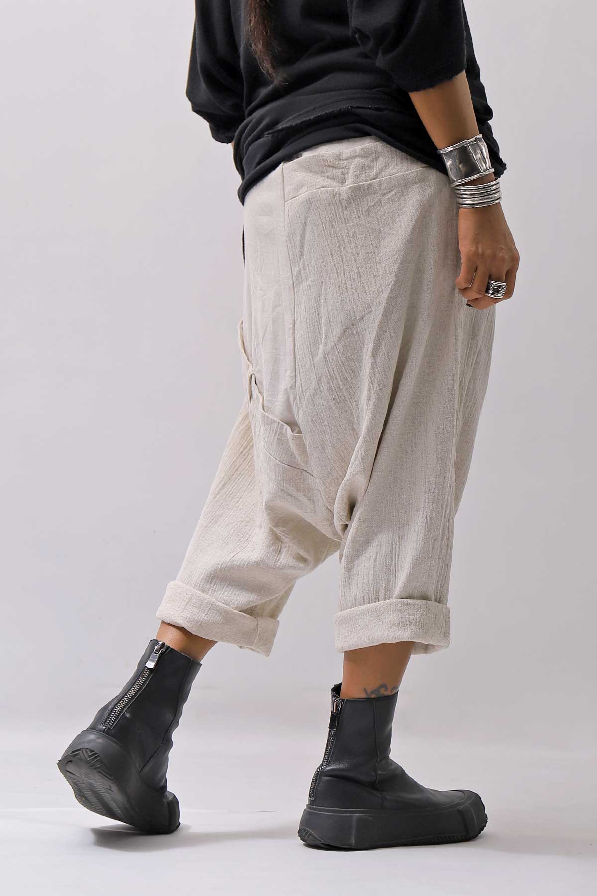 【studio b3】 UNSEX WRINKLE LINEN&amp;COTTON BOX SARROUEL PANTS RBB1974_MILK