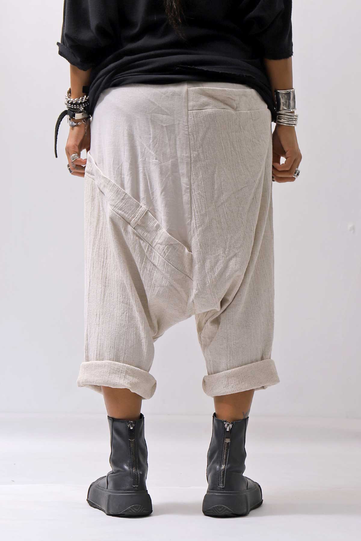 【studio b3】 UNSEX WRINKLE LINEN&amp;COTTON BOX SARROUEL PANTS RBB1974_MILK