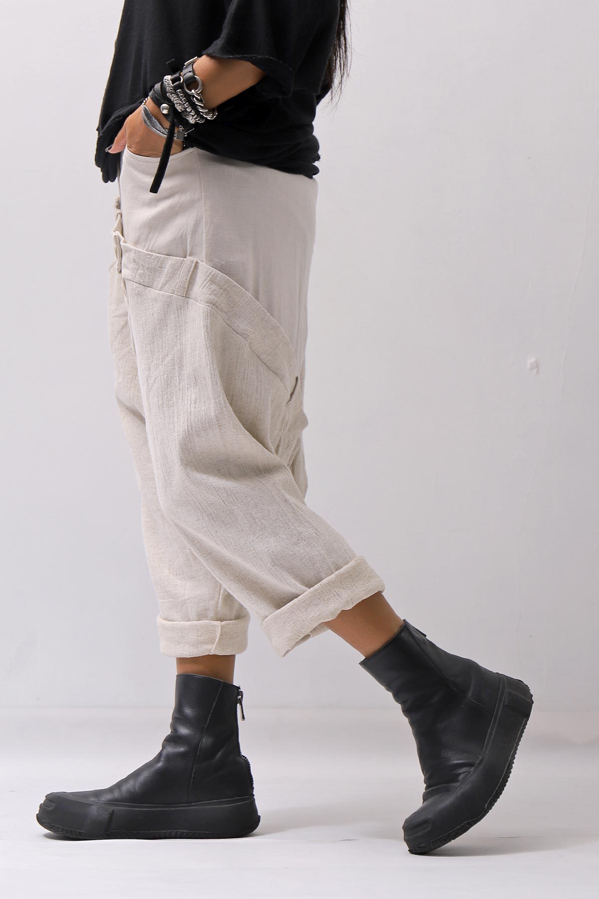 【studio b3】 UNSEX WRINKLE LINEN&amp;COTTON BOX SARROUEL PANTS RBB1974_MILK