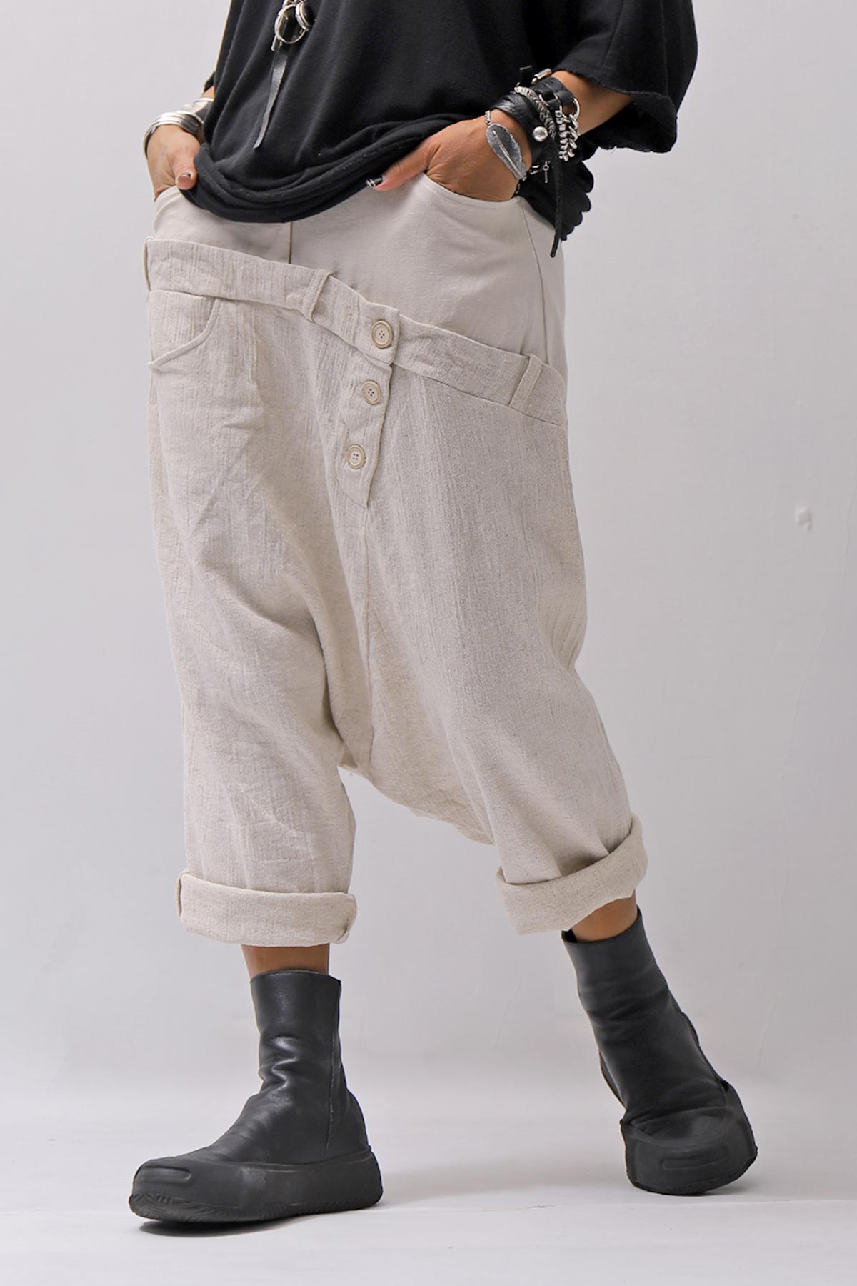 【studio b3】 UNSEX WRINKLE LINEN&amp;COTTON BOX SARROUEL PANTS RBB1974_MILK