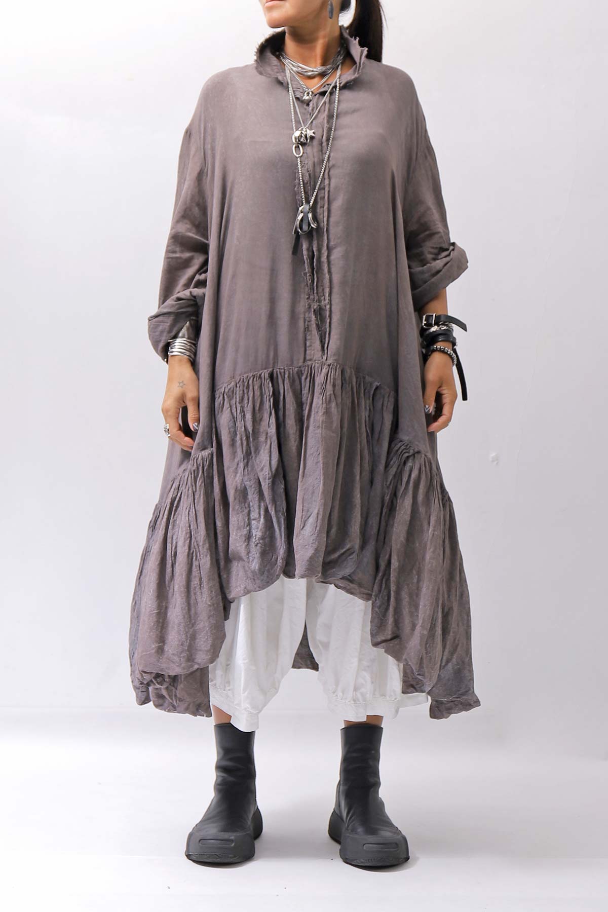 【RUNDHOLZ】 COTTON CHIFFON SHIRT DRESS _AMBER FOG