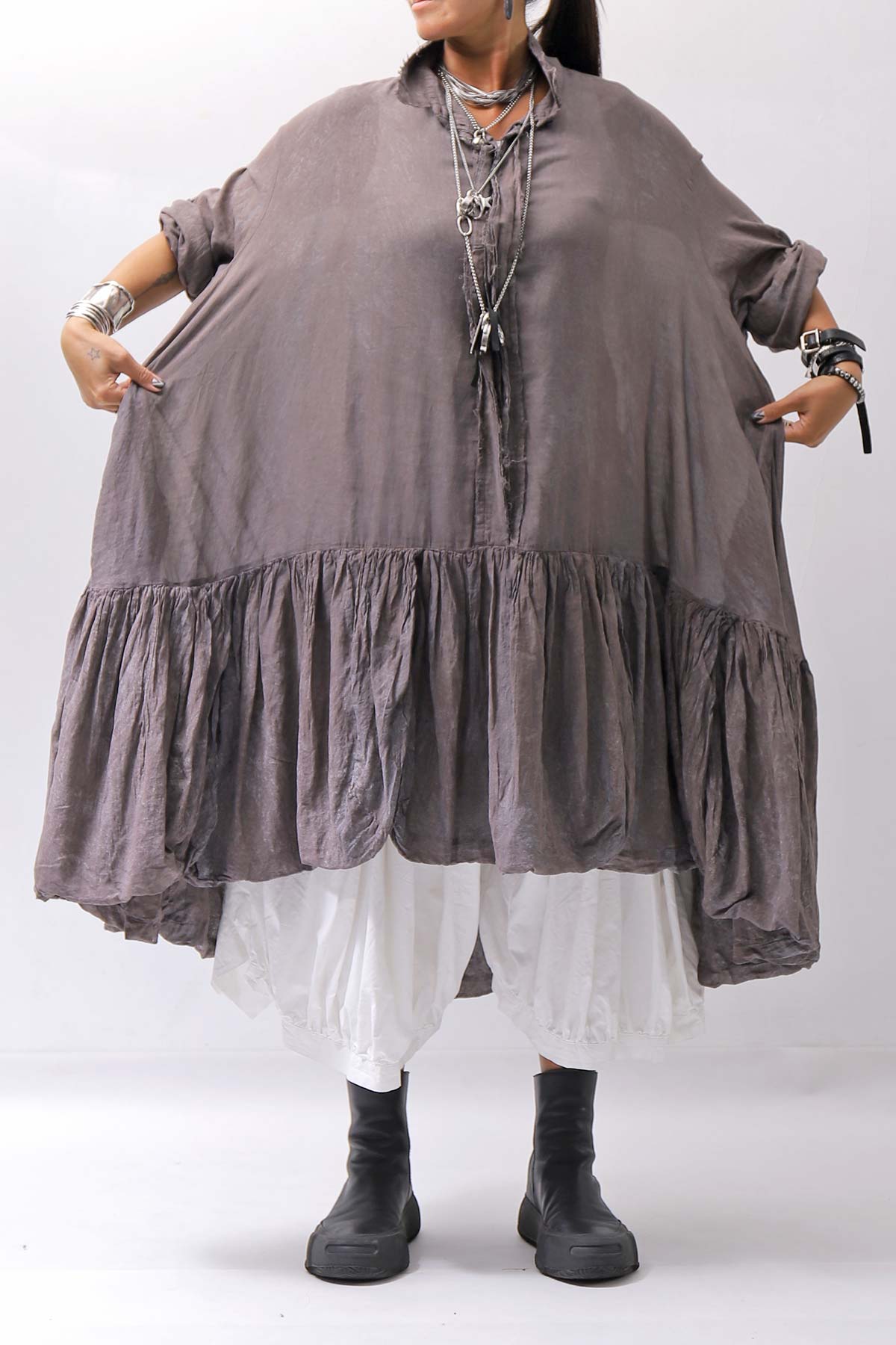 【RUNDHOLZ】 COTTON CHIFFON SHIRT DRESS _AMBER FOG