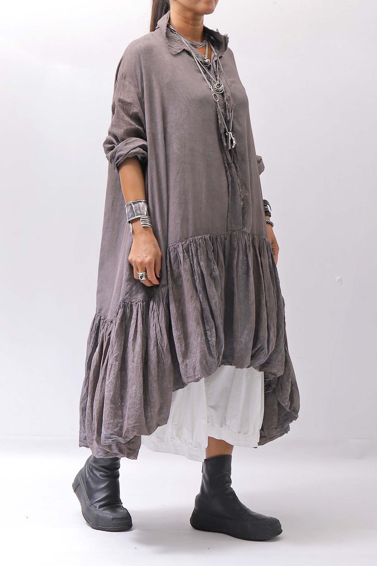【RUNDHOLZ】 COTTON CHIFFON SHIRT DRESS _AMBER FOG