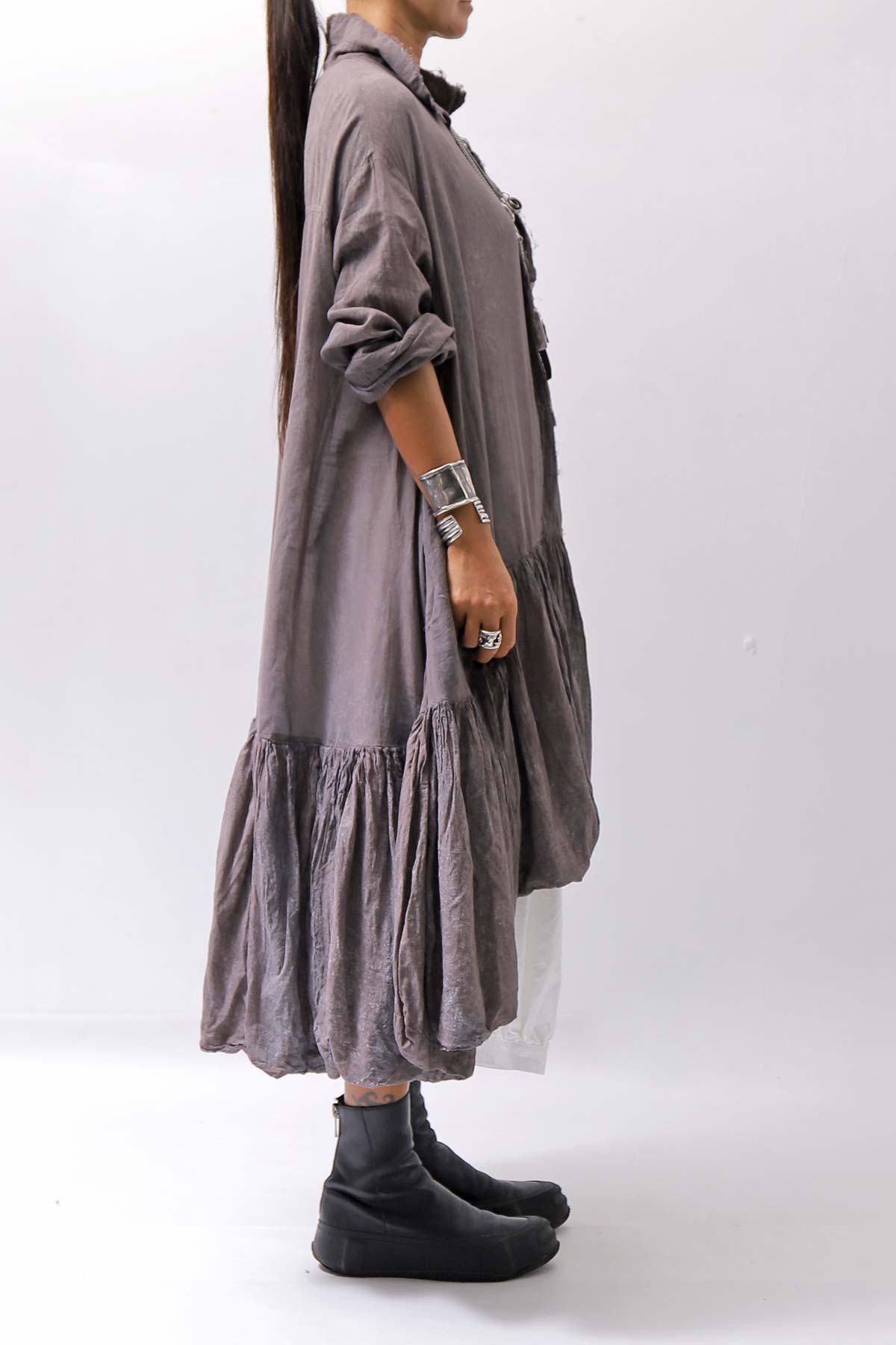 【RUNDHOLZ】 COTTON CHIFFON SHIRT DRESS _AMBER FOG