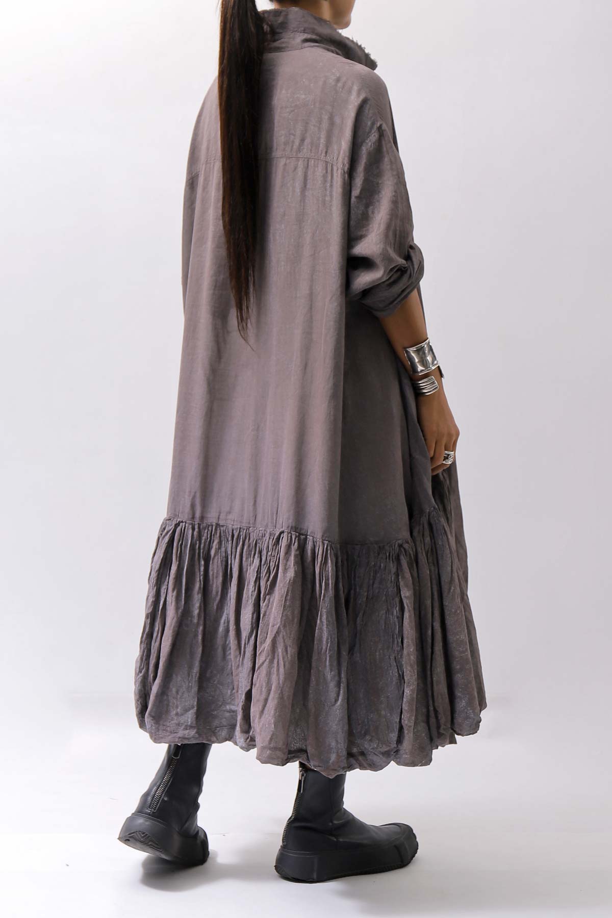 【RUNDHOLZ】 COTTON CHIFFON SHIRT DRESS _AMBER FOG
