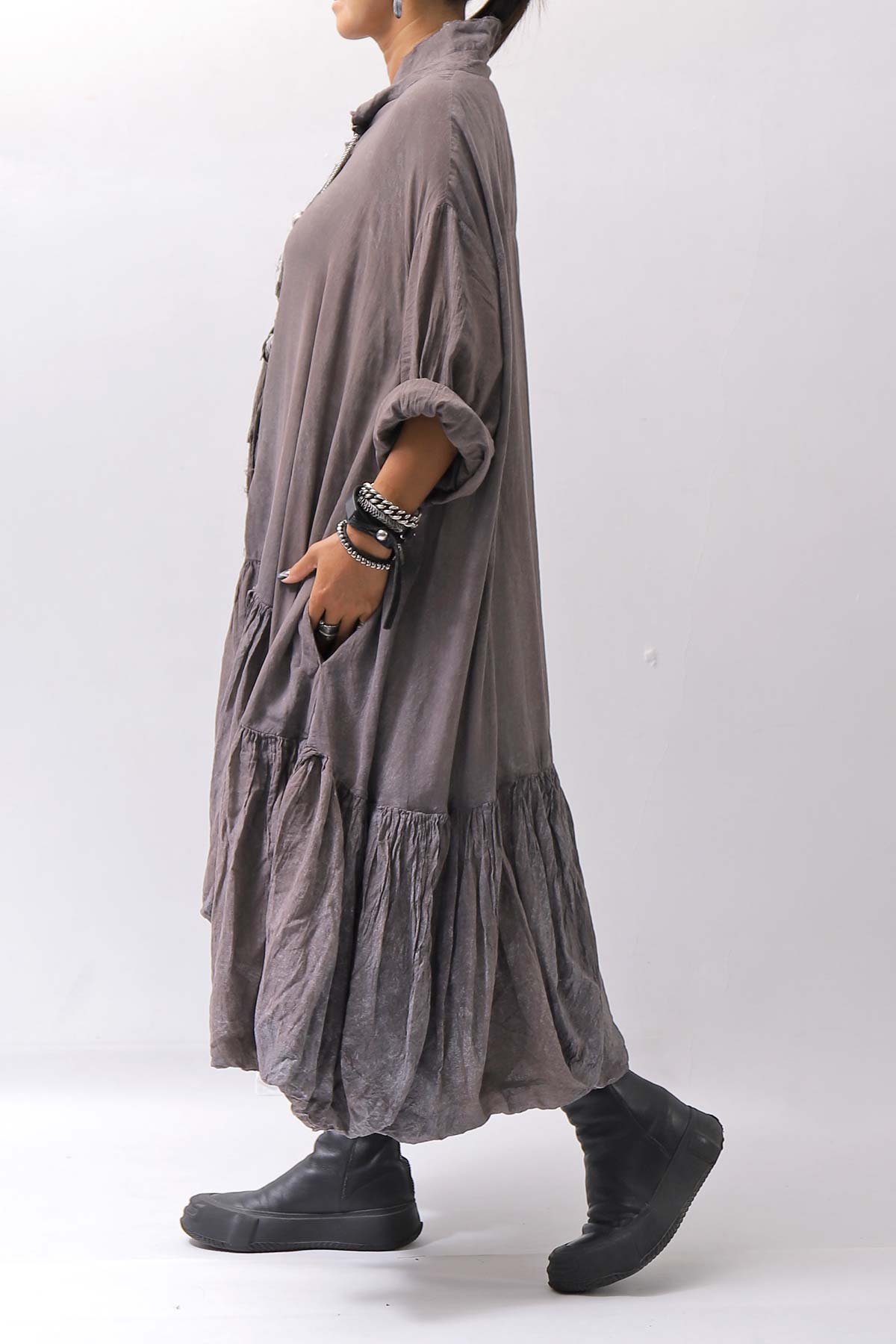 【RUNDHOLZ】 COTTON CHIFFON SHIRT DRESS _AMBER FOG
