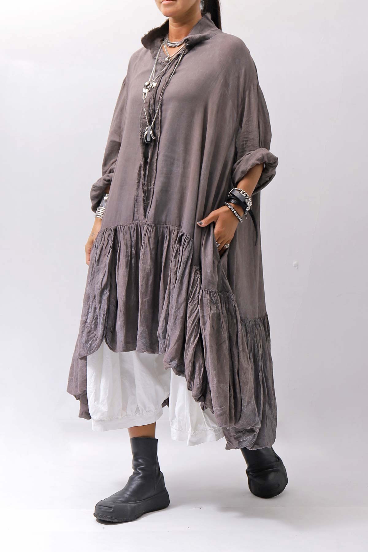 【RUNDHOLZ】 COTTON CHIFFON SHIRT DRESS _AMBER FOG