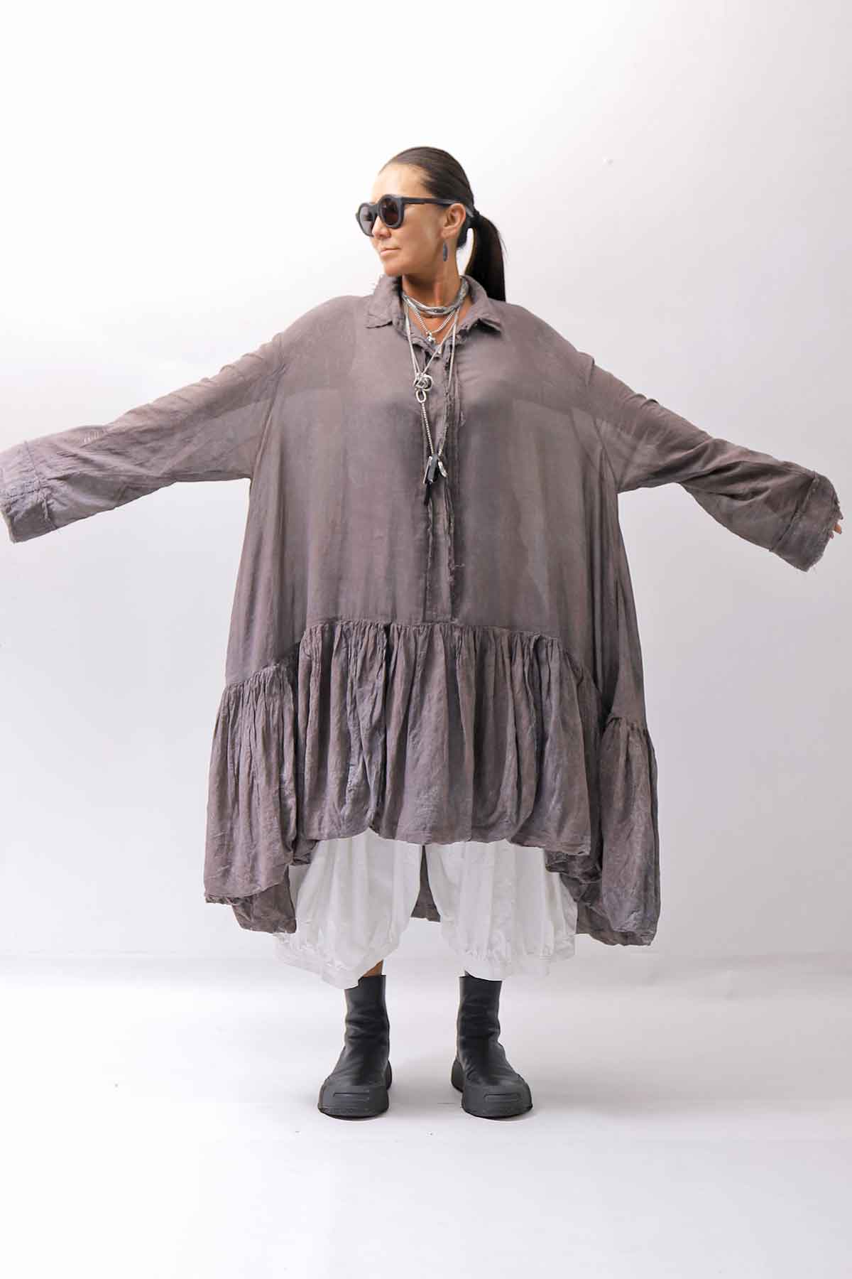 【RUNDHOLZ】 COTTON CHIFFON SHIRT DRESS _AMBER FOG