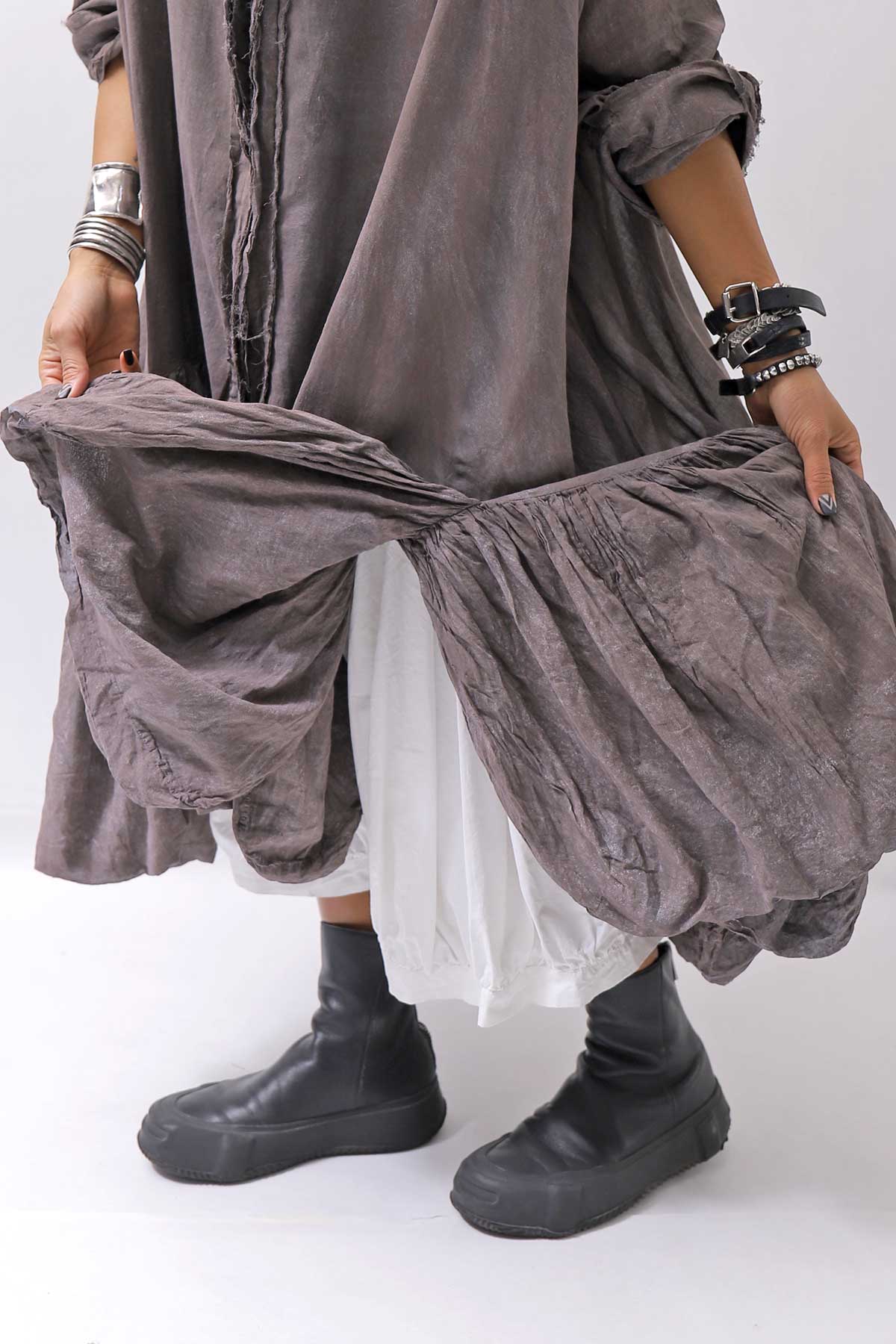 【RUNDHOLZ】 COTTON CHIFFON SHIRT DRESS _AMBER FOG