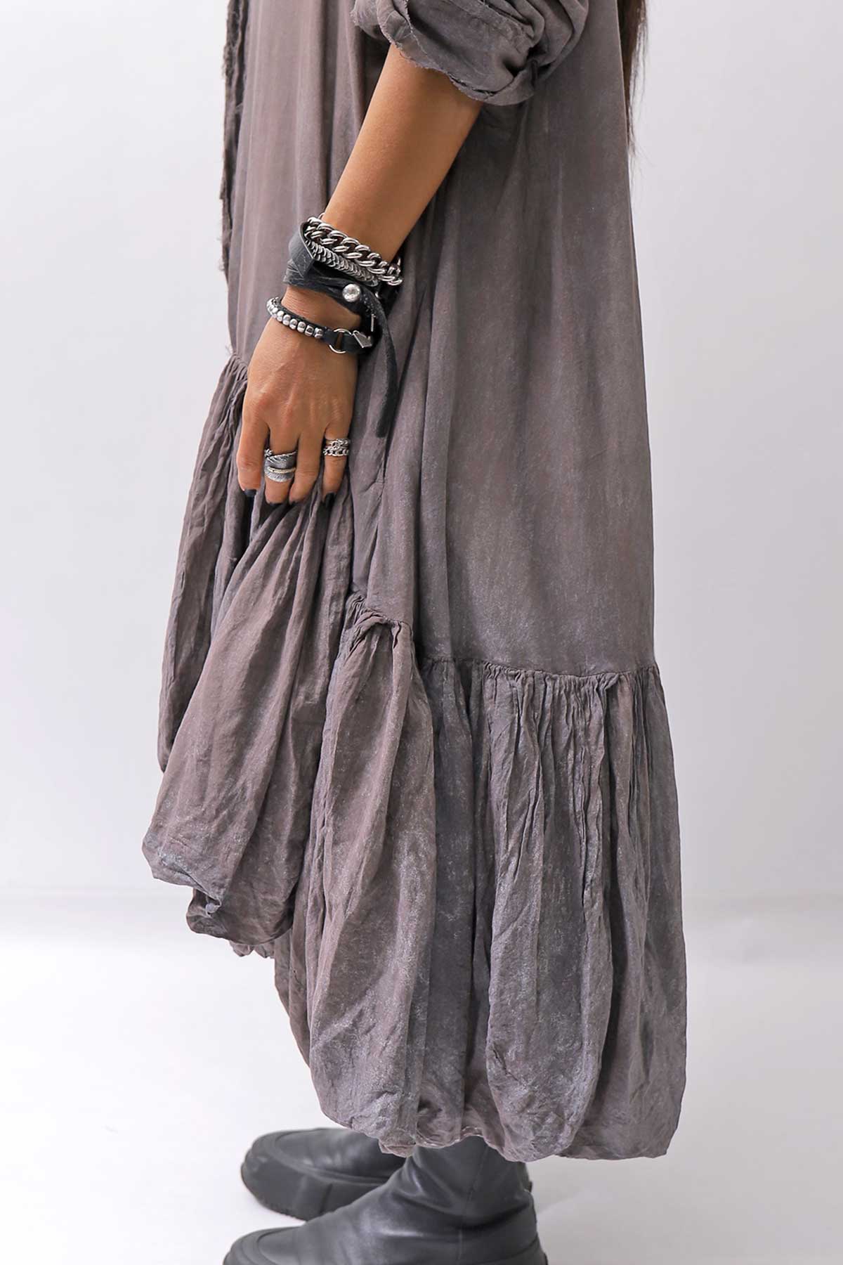 【RUNDHOLZ】 COTTON CHIFFON SHIRT DRESS _AMBER FOG
