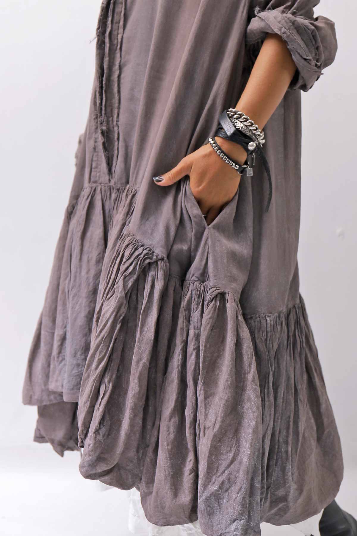 【RUNDHOLZ】 COTTON CHIFFON SHIRT DRESS _AMBER FOG