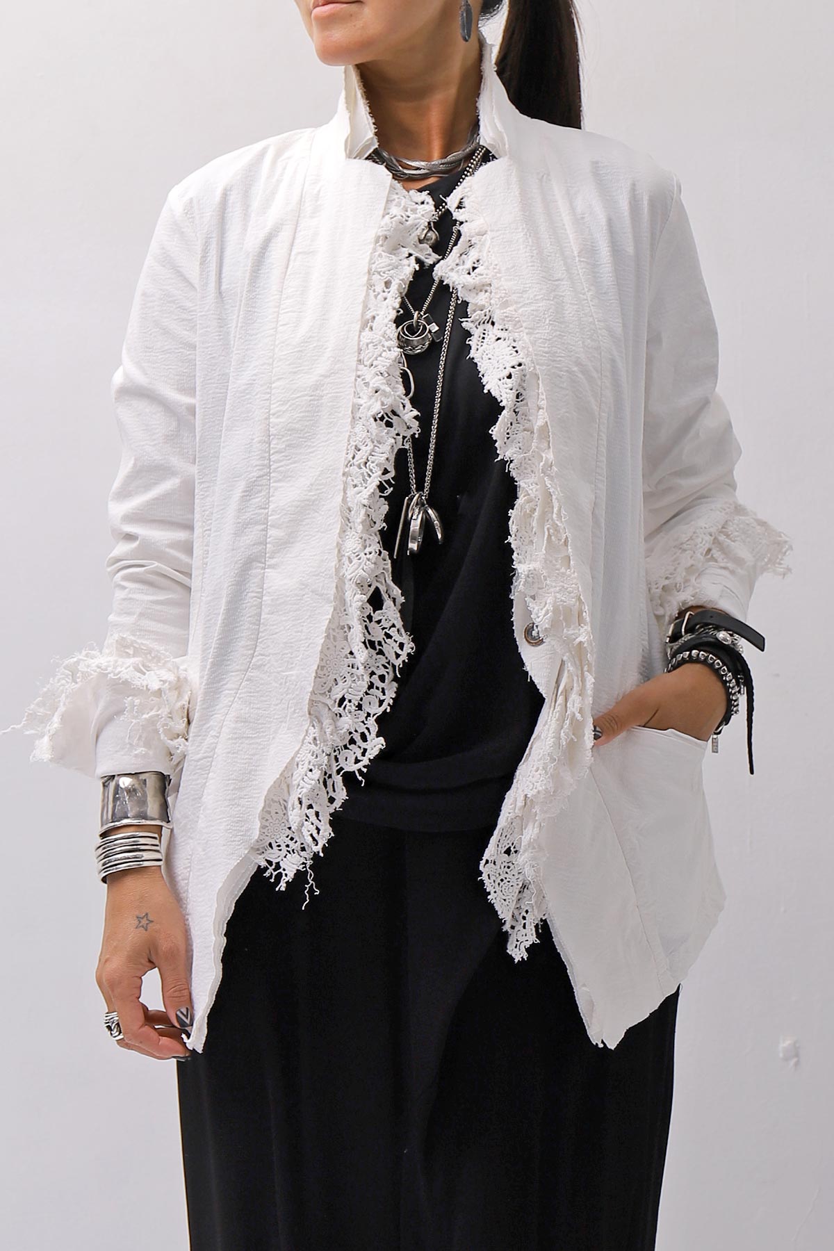 【RUNDHOLZ】 GRUNGE COTTON LACE &amp; STRETCH JACKET _SEAFOAM FOG