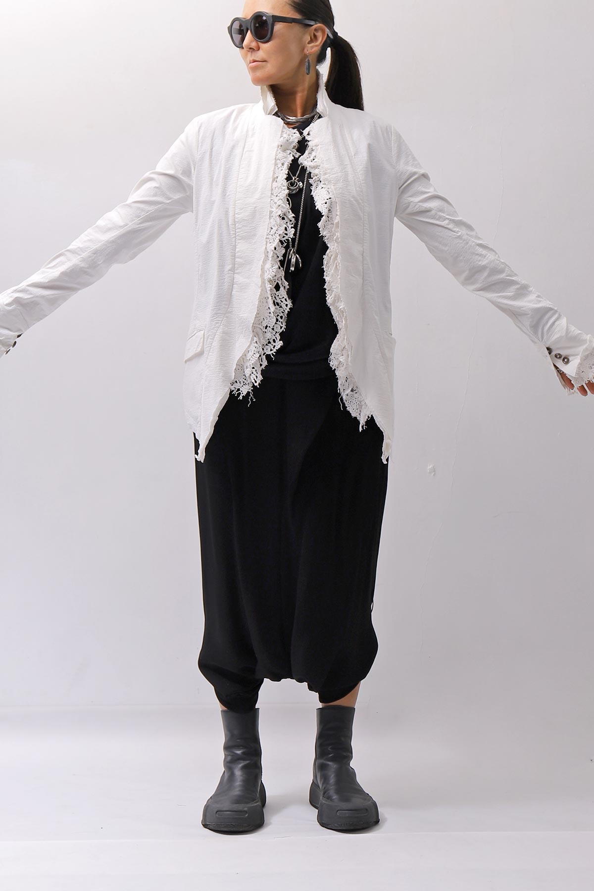 【RUNDHOLZ】 GRUNGE COTTON LACE &amp; STRETCH JACKET _SEAFOAM FOG