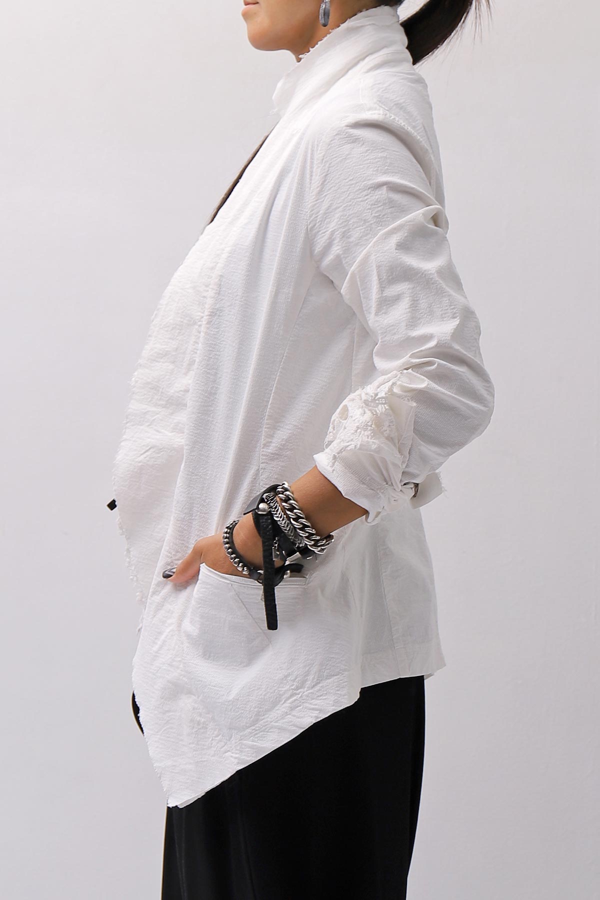 【RUNDHOLZ】 GRUNGE COTTON LACE &amp; STRETCH JACKET _SEAFOAM FOG
