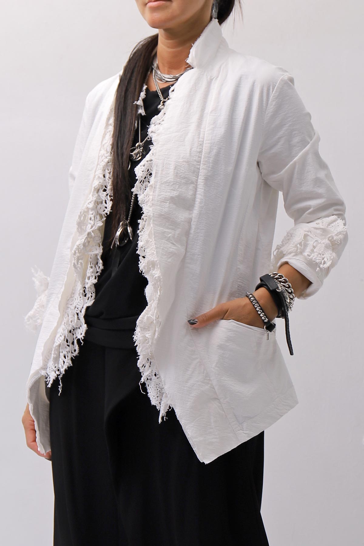 【RUNDHOLZ】 GRUNGE COTTON LACE &amp; STRETCH JACKET _SEAFOAM FOG