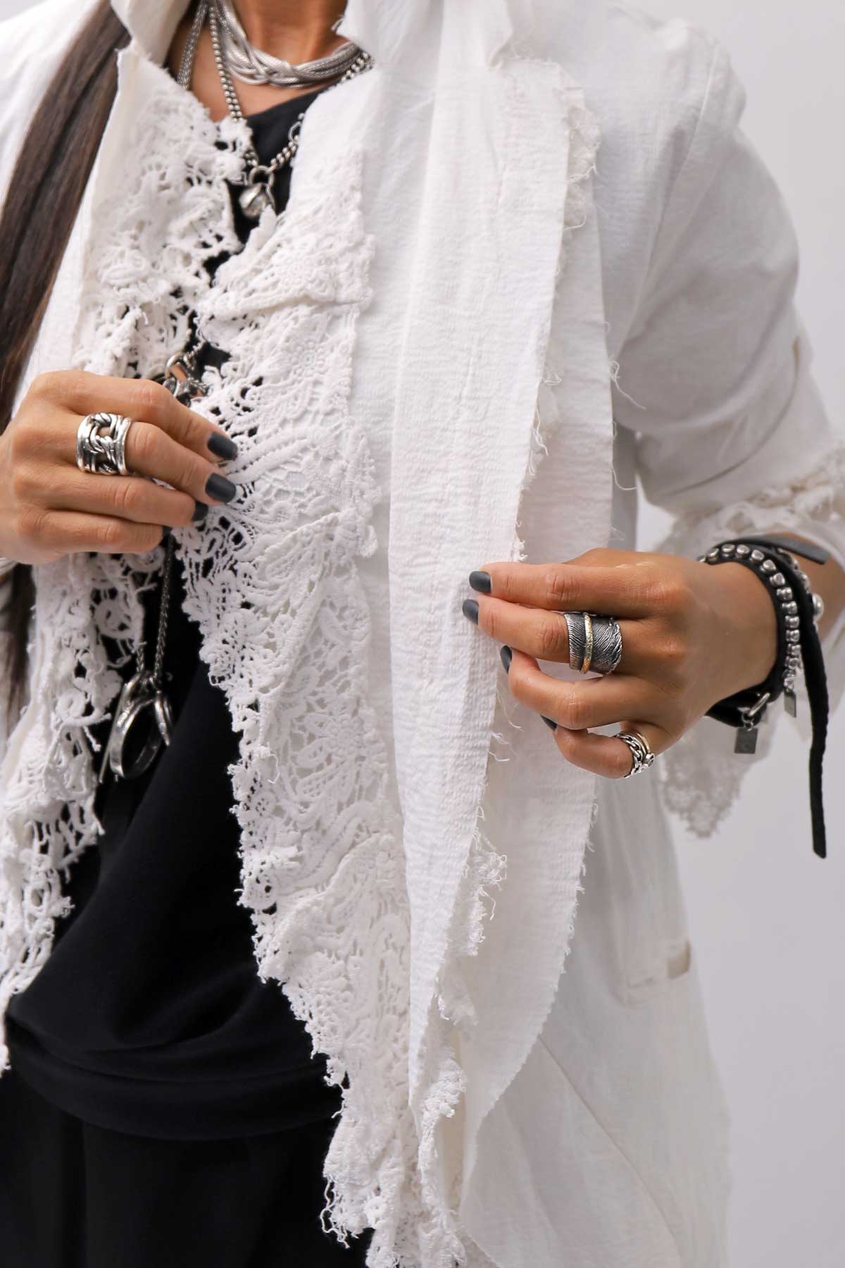 【RUNDHOLZ】 GRUNGE COTTON LACE &amp; STRETCH JACKET _SEAFOAM FOG